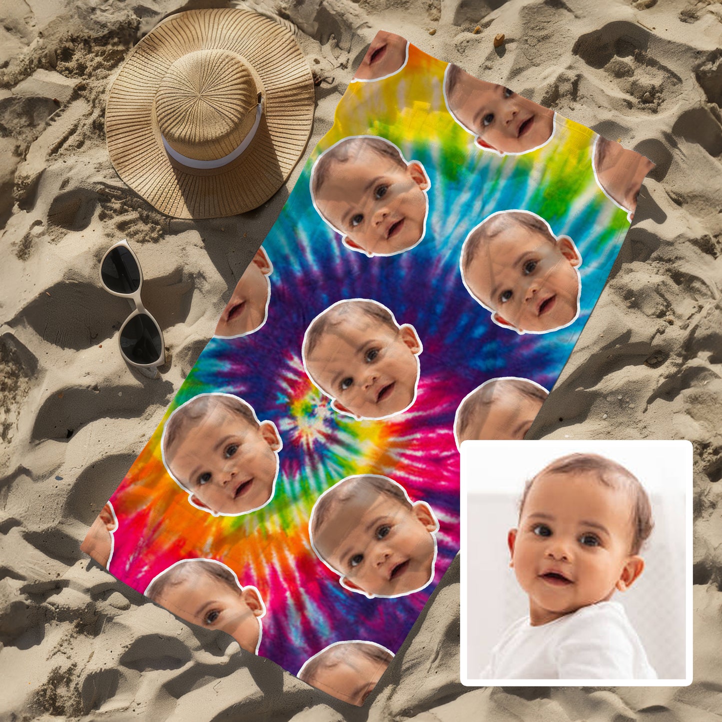 Custom Face Beach Towel (Tie Dye) | Personalised Towel 75 x 150cm