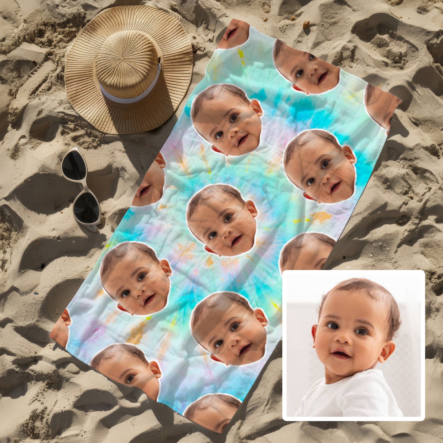 Custom Face Beach Towel (Tie Dye) | Personalised Towel 75 x 150cm