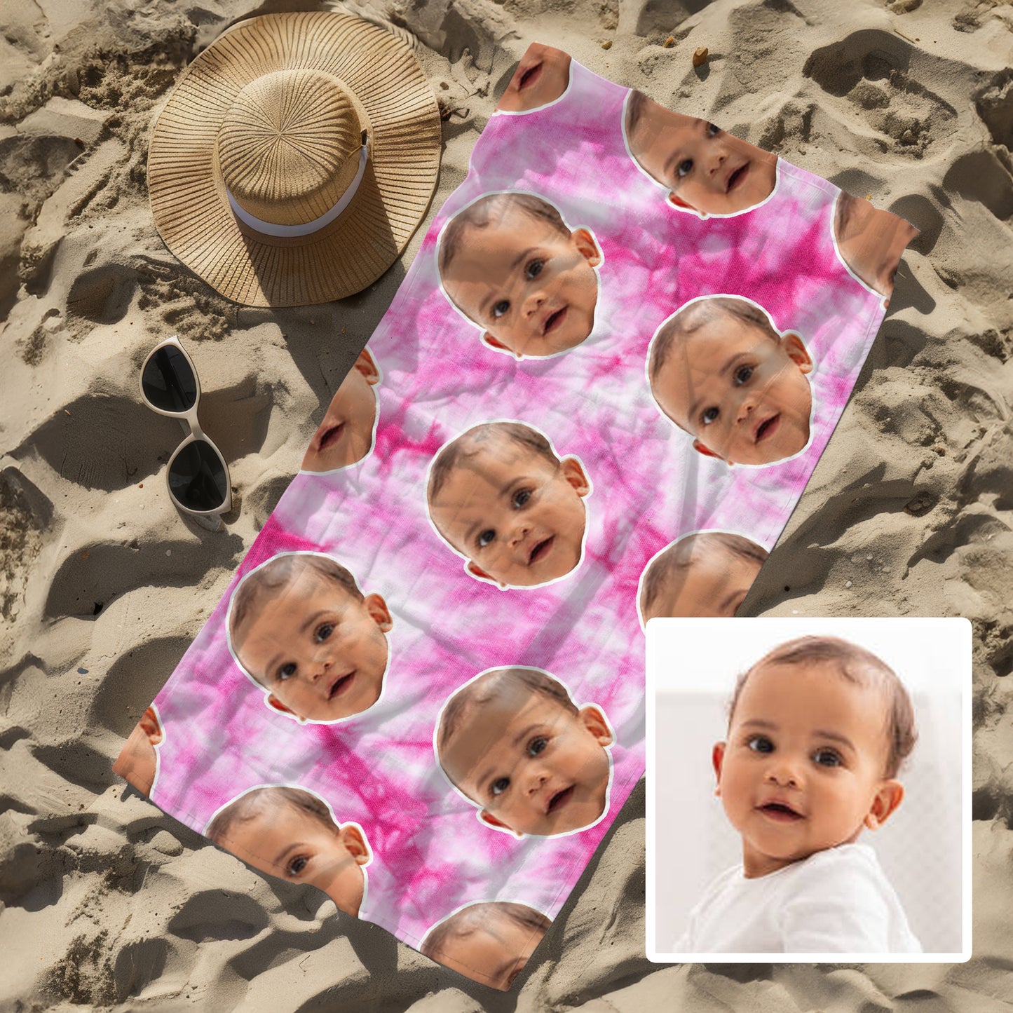 Custom Face Beach Towel (Tie Dye) | Personalised Towel 75 x 150cm