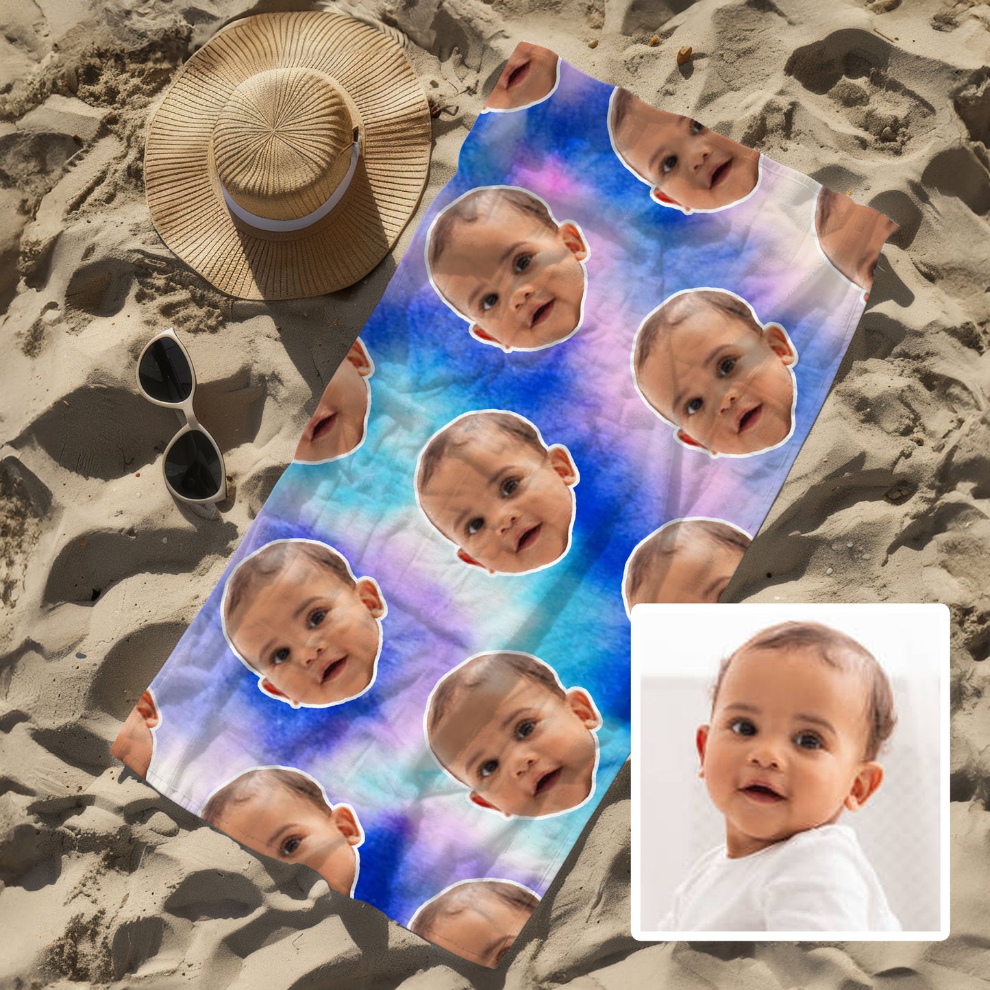 Custom Face Beach Towel (Tie Dye) | Personalised Towel 75 x 150cm