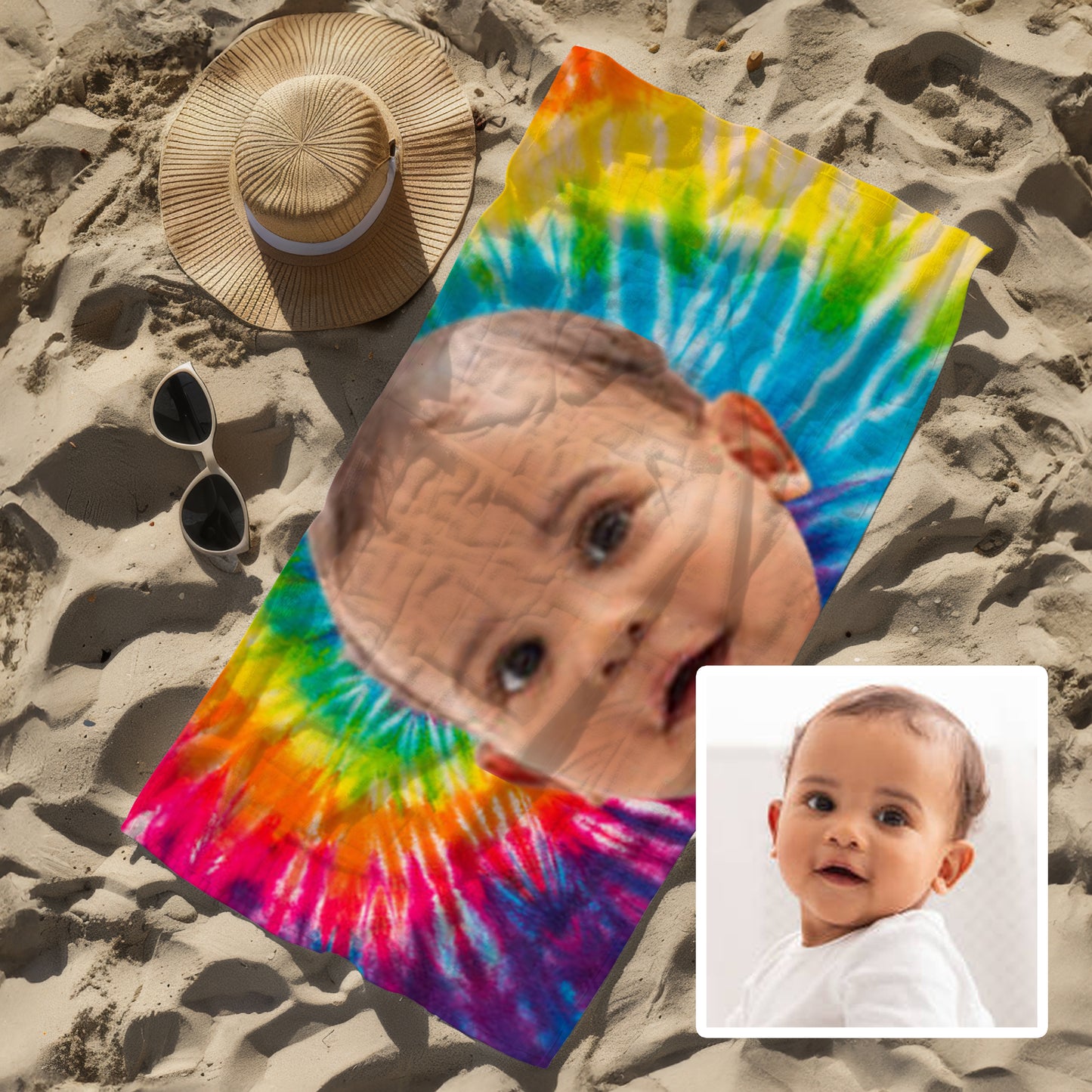 Custom Face Beach Towel | Tie Dye #1 | 75 x 150cm