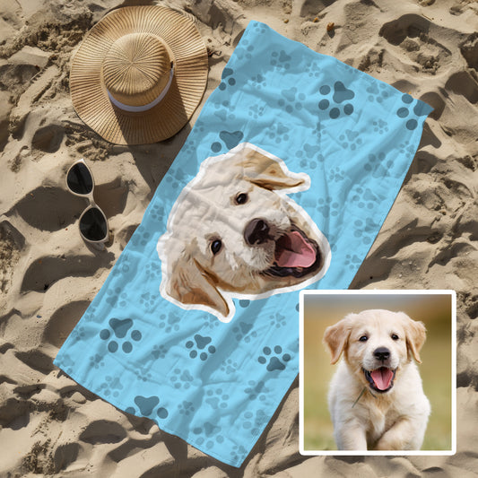 Custom Pet Paw background Beach Towel | Personalised Towel 75 x 150cm