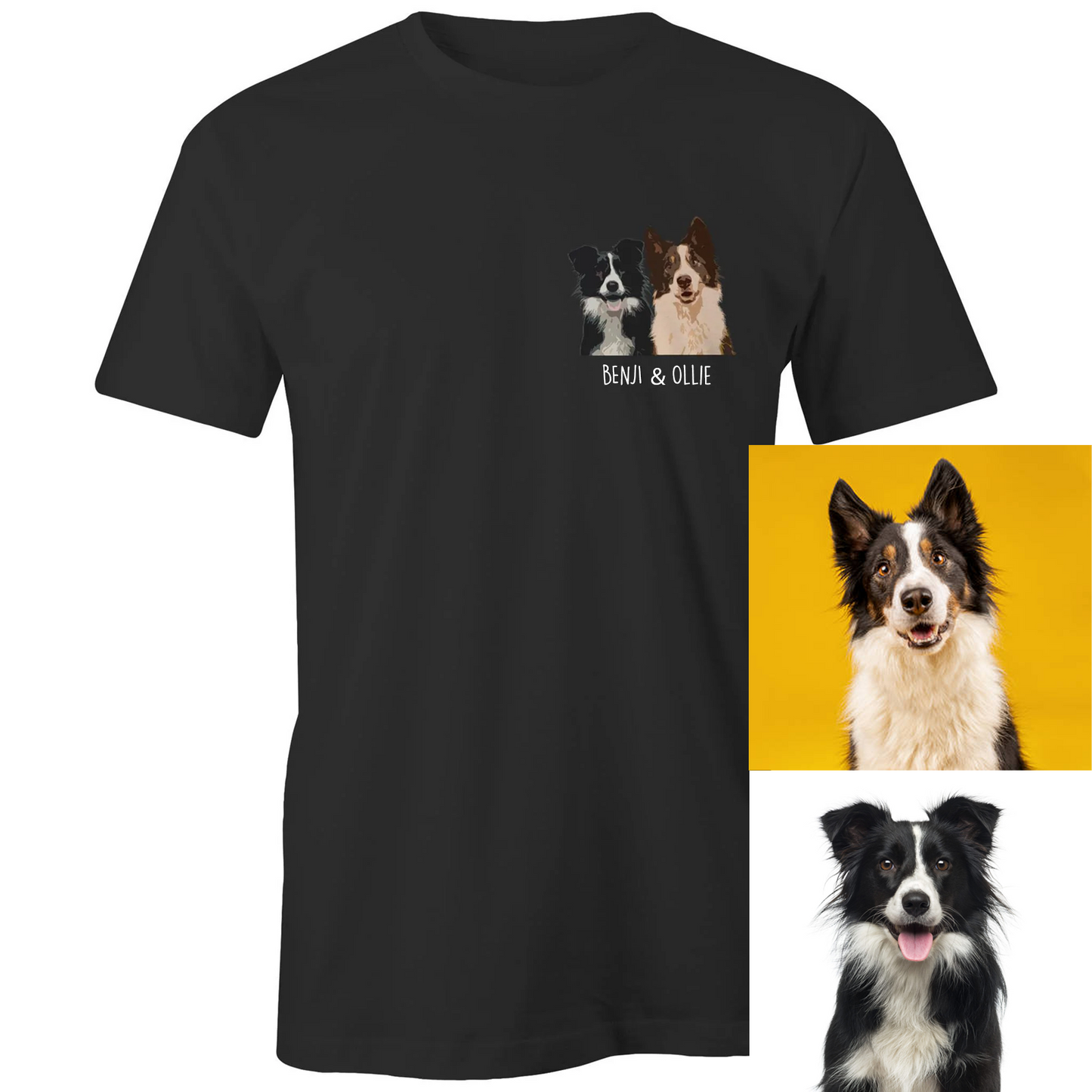 Custom Pet Portrait + name t-shirt (2 face)