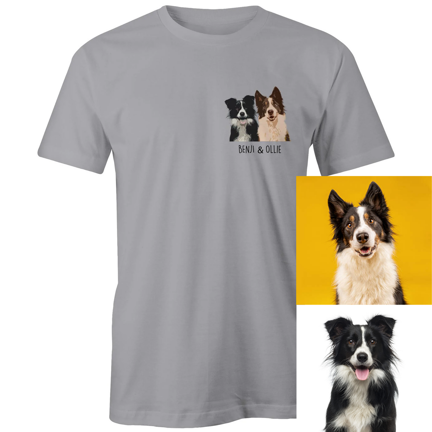 Custom Pet Portrait + name t-shirt (2 face)